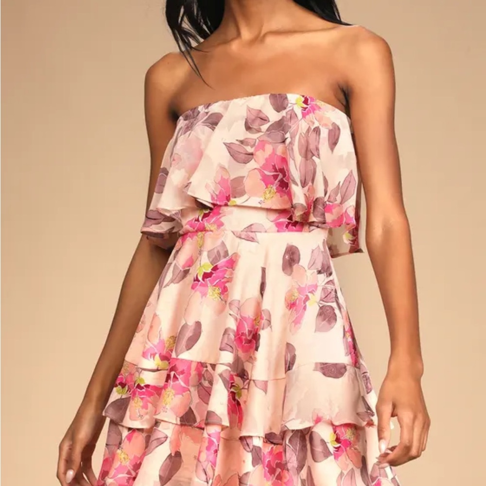 Pink strapless cute floral dress suitable for date, beach and casual outings